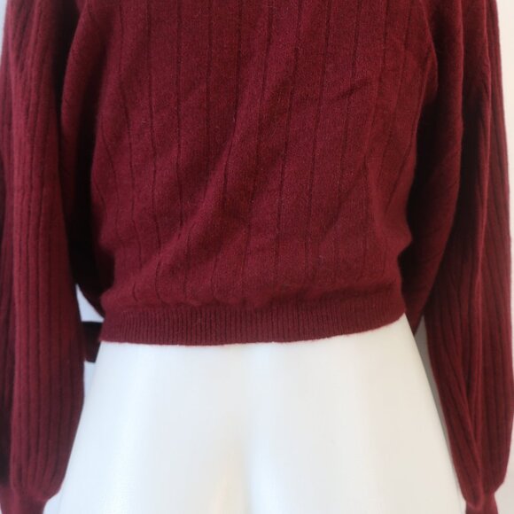 NWT Womens Crush Chica Maroon Pure Cashmere Ribbed Ballet Wrap Sweater 2 US/M - Picture 11 of 15
